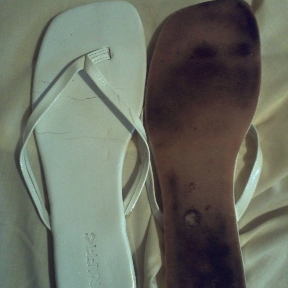 Traffic White Patent Thong Flip Flops Sandals